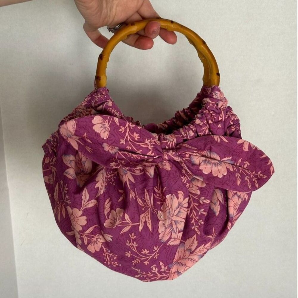 Anthropologie Pippa Bamboo Ring Handle Pink Hobo Bow Clutch